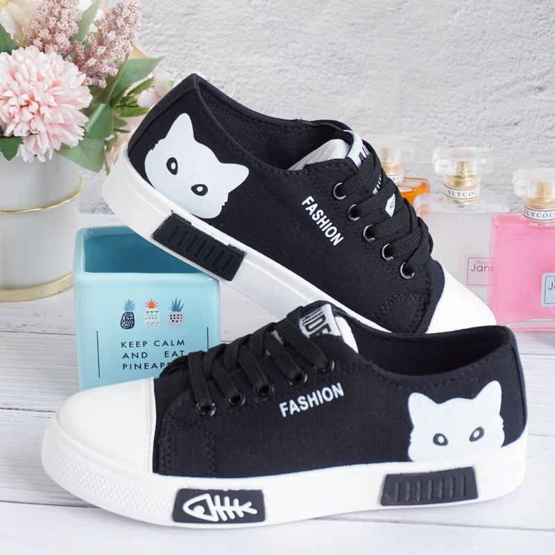 CUTE CAT WOMEN'S SNEAKERS (black/pink/white)