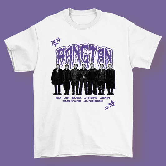 BTS BANGTAN T-SHIRT 100% COTTON (black and white) 
