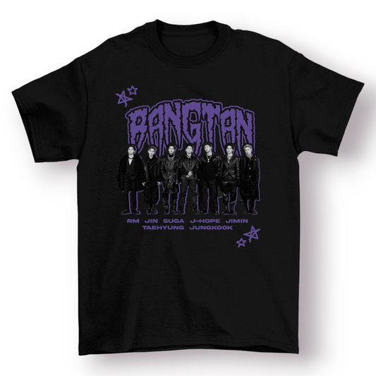 BTS BANGTAN T-SHIRT 100% COTTON (black and white) 