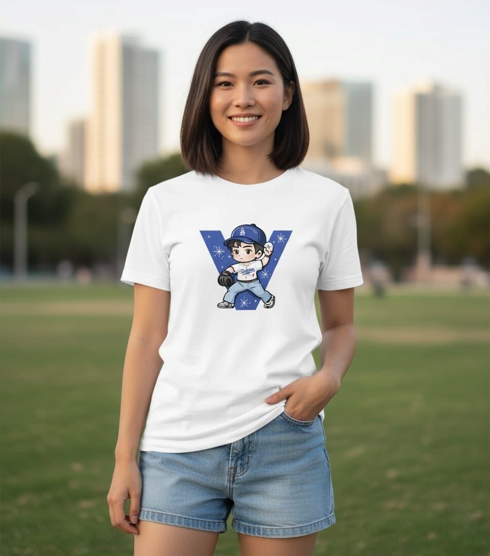 V DODGERS T-SHIRT 100% COTTON (black and white) 