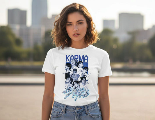 STRAY KIDS KARMA T-SHIRT 100% COTTON (black and white) 