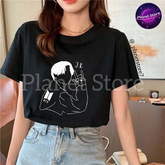 JUNGKOOK BTS T-SHIRT 100% COTTON (black and white) 