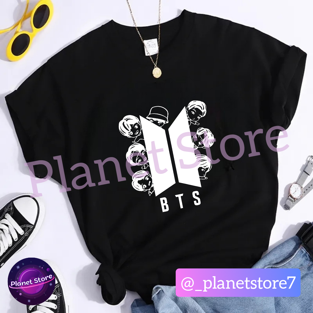 BTS TINY TAN 100% COTTON T-SHIRT (black and white) 